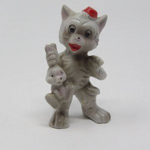 Vintage Gray Big Bad Wolf in Red Hat Holding Bunny Rabbit by Its Ears Figurine M